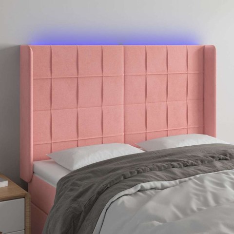 VidaXL Zagłówek do łóżka z LED, różowy, 147x16x118/128 cm, aksamit