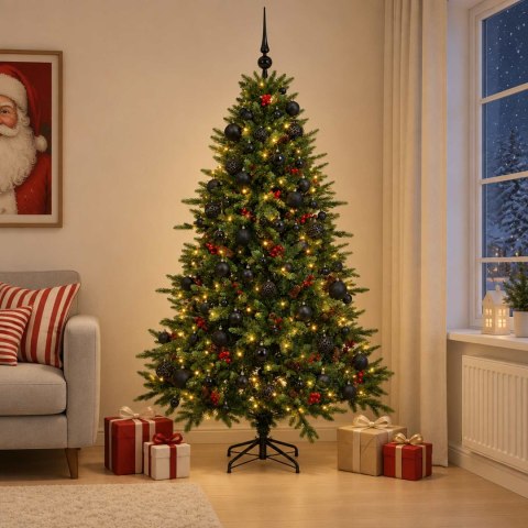 VidaXL Sztuczna choinka z bombką 210 cm 300 LED Ciepła biel