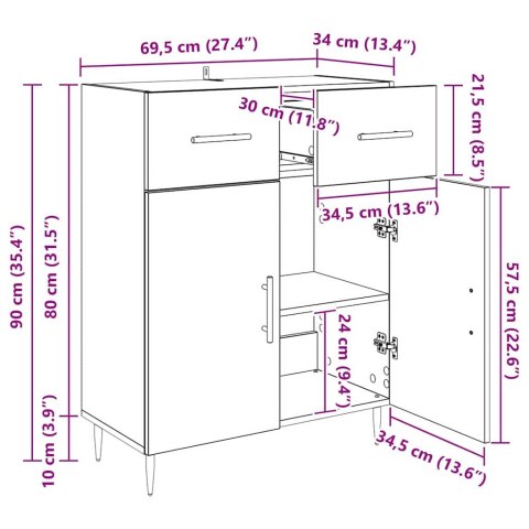 VidaXL Bufet Czarny Dąb 69,5 x 34 x 90 cm Drewno inżynieryjne