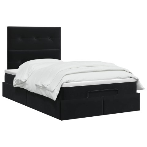 ŁÓŻKO OTTOMAN Z MATERACEM CZARNY 120 X 190 CM WELUR