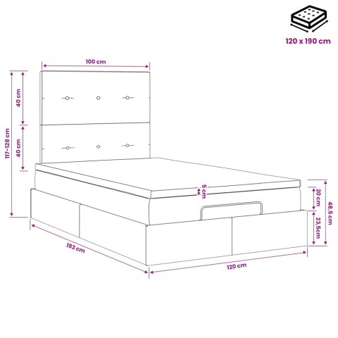 ŁÓŻKO OTTOMAN Z MATERACEM CZARNY 120 X 190 CM WELUR