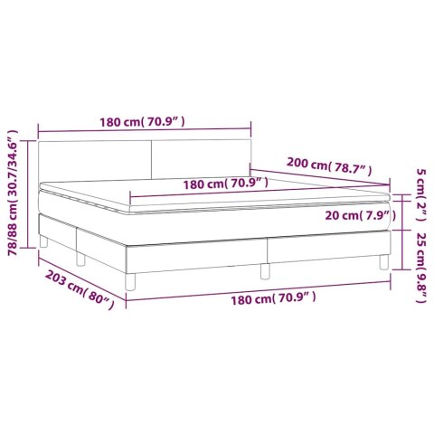 VidaXL Łóżko kontynentalne, materac i LED cappuccino 180x200 cm