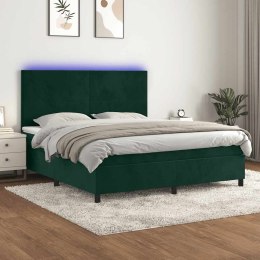 ŁÓŻKO KONTYNENTALNE Z MATERACEM I LED ZIELONY AKSAMIT 180X200CM