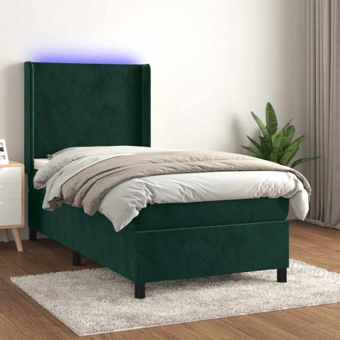 VidaXL Łóżko kontynentalne z materacem i LED zielony aksamit 90x190 cm