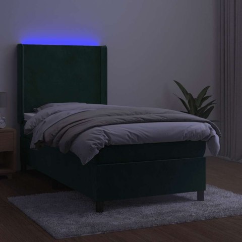 VidaXL Łóżko kontynentalne z materacem i LED zielony aksamit 90x190 cm