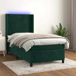 ŁÓŻKO KONTYNENTALNE Z MATERACEM I LED ZIELONY AKSAMIT 90X200 CM