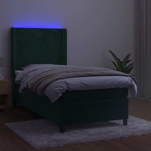 ŁÓŻKO KONTYNENTALNE Z MATERACEM I LED ZIELONY AKSAMIT 90X200 CM