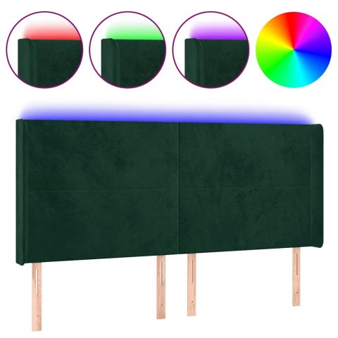 ZAGŁÓWEK DO ŁÓŻKA Z LED, CIEMNOZIELONY 183X16X118/128CM AKSAMIT