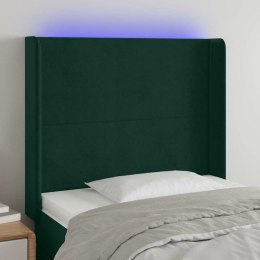 VidaXL Zagłówek do łóżka z LED, ciemnozielony 93x16x118/128 cm aksamit