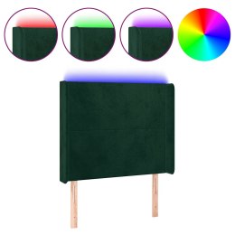VidaXL Zagłówek do łóżka z LED, ciemnozielony 93x16x118/128 cm aksamit