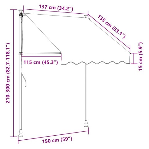 RĘCZNIE ZWIJANA MARKIZA Z LED 150CM BIAŁO-POMARAŃCZOWA