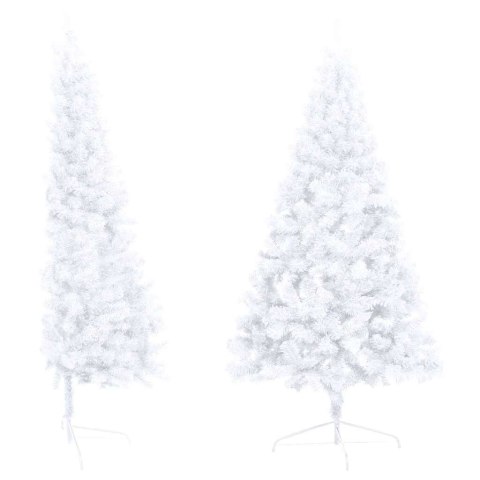 CHOINKA Z LAMPKAMI I BOMBKAMI, POŁÓWKA, BIAŁA, 150 CM