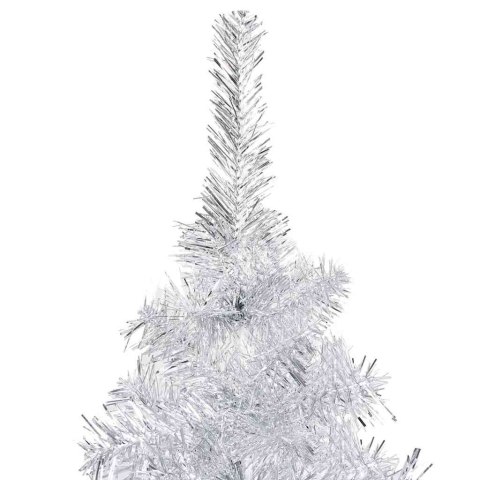 SZTUCZNA CHOINKA Z LAMPKAMI I BOMBKAMI SREBRNA 120 CM PET