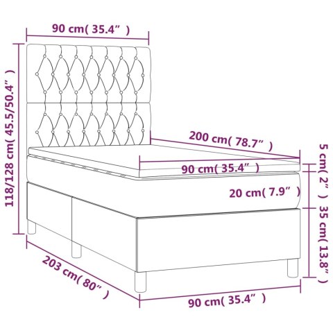 ŁÓŻKO KONTYNENTALNE Z MATERACEM 90X200CM JASNOSZARE TKANINA