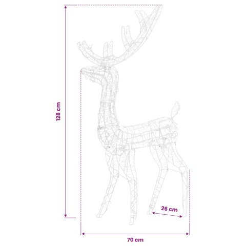 VidaXL Akrylowe renifery ozdobne, 2 szt., 128 cm, kolorowe