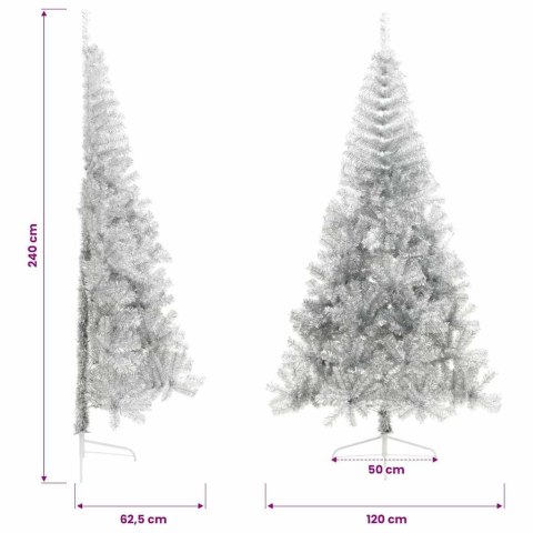 SZTUCZNA CHOINKA POŁÓWKA ZE STOJAKIEM, SREBRNA, 240CM, PET