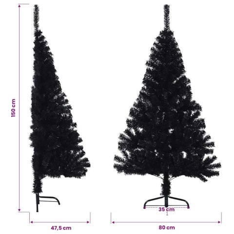 VidaXL Sztuczna choinka połówka ze stojakiem, czarna, 150 cm, PVC