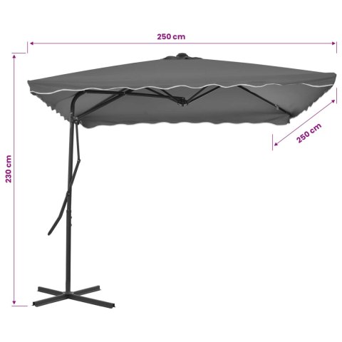 PARASOL OGRODOWY NA SŁUPKU STALOWYM 250X250CM ANTRACYTOWY