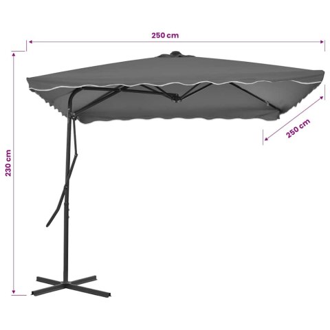 PARASOL OGRODOWY NA SŁUPKU STALOWYM 250X250CM ANTRACYTOWY