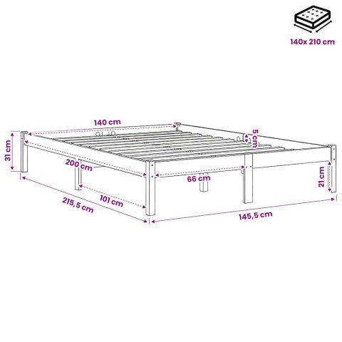 DŁUŻSZA RAMA ŁÓŻKA 140X210CM LITE DREWNO SOSNOWE