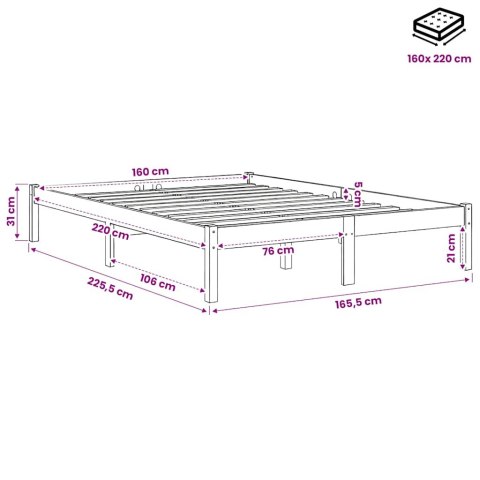 DŁUŻSZA RAMA ŁÓŻKA 160X220CM LITE DREWNO SOSNOWE