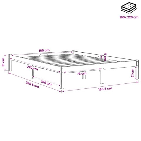 DŁUŻSZA RAMA ŁÓŻKA 160X220CM LITE DREWNO SOSNOWE