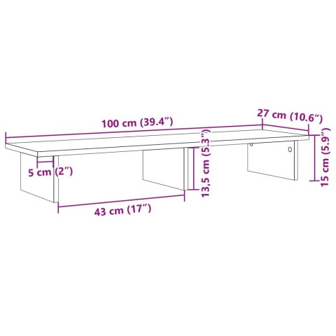 PODSTAWKA POD MONITOR PODWÓJNA PRZYDYMIONY DĄB 100X27X15CM