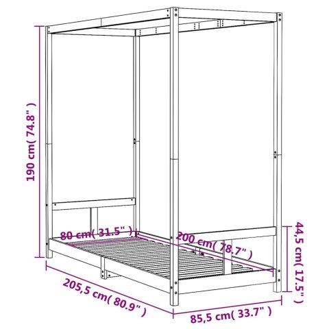 RAMA ŁÓŻKA DLA DZIECI BIAŁA 80X200CM DREWNO SOSNOWE