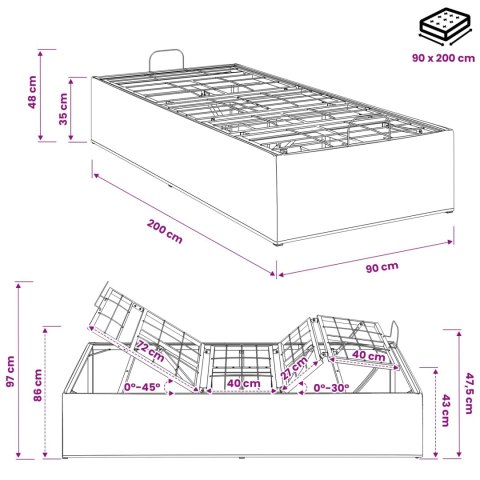 ELEKTRO REGULOWANY STELAŻ ŁÓŻKA CZARNY 200 X 90 X 33,5 CM STAL