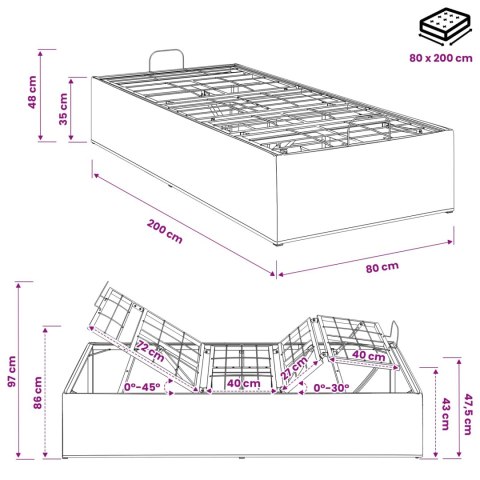 ELEKTRO REGULOWANY STELAŻ ŁÓŻKA JASNOSZARY 200 X 80 X 33,5 CM