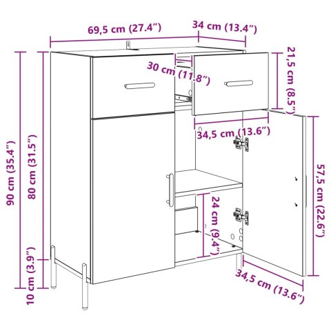 VidaXL Bufet Dąb rzemieślniczy 69,5 x 34 x 90 cm Drewno inżynieryjne