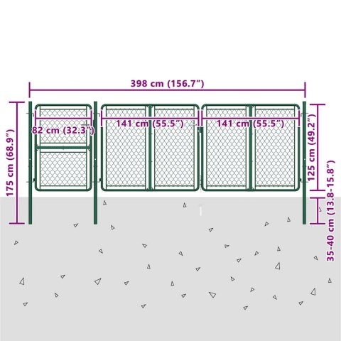 BRAMA OGRODOWA STALOWA 400X125 CM ZIELONA