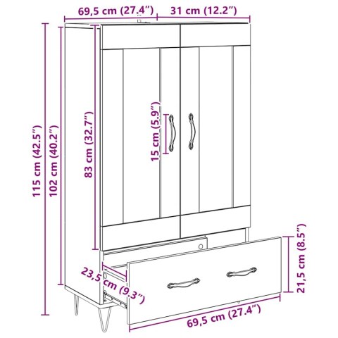 HIGHBOARD STARE DREWNO 69,5 X 31 X 115 CM DREWNO INŻYNIERYJNE