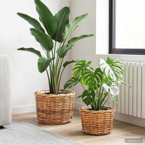 KOSZ NA ROŚLINY GENDT 2 SZT. NATURALNY BRĄZ RATTAN KUBU