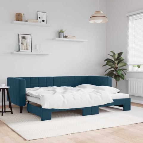 SOFA ROZSUWANA, NIEBIESKA, 80X200 CM, AKSAMIT