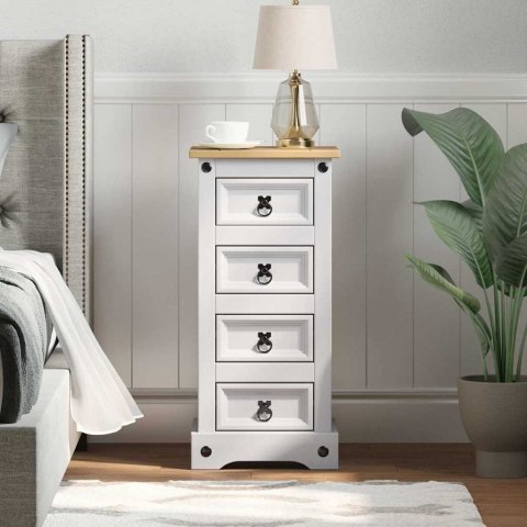 VidaXL Stolik nocny CORONA Biały 35 x 32,5 x 74 cm Lite drewno sosnowe