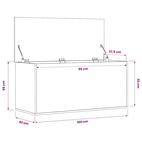 SKRZYNIA 100X42X46CM PRZYDYMIONY DĄB KUFER BOX SIŁOWNIK GAZOWY PRZECHOWYWANIE