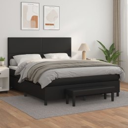 VidaXL Łóżko kontynentalne z materacem, czarne, ekoskóra 160x200 cm