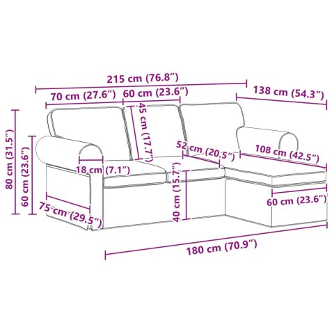 VidaXL Sofa Czarny 215 x 138 x 80 cm tkanina