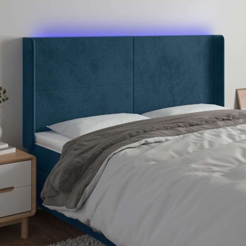 VidaXL Zagłówek do łóżka z LED ciemnoniebieski, 183x16x118/128 cm