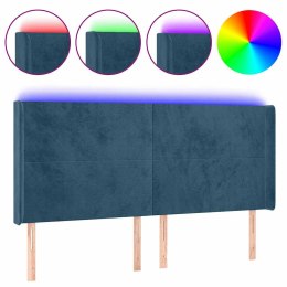VidaXL Zagłówek do łóżka z LED ciemnoniebieski, 183x16x118/128 cm