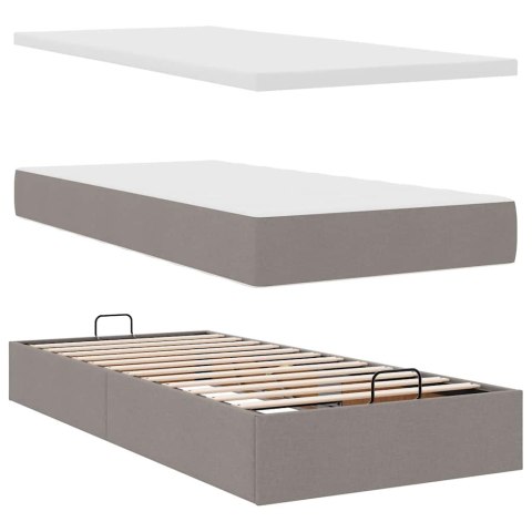 VidaXL Łóżko otomana z materacem, taupe, 100x200 cm, tkanina
