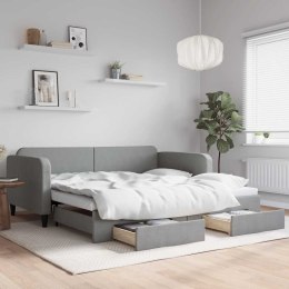 VidaXL Sofa rozsuwana z szufladami, jasnoszara, 100x190 cm, tkanina