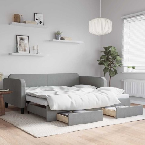 VidaXL Sofa rozsuwana z szufladami, jasnoszara, 100x190 cm, tkanina