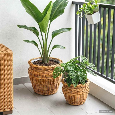 KOSZ NA ROŚLINY GENDT 2 SZT. NATURALNY BRĄZ RATTAN KUBU