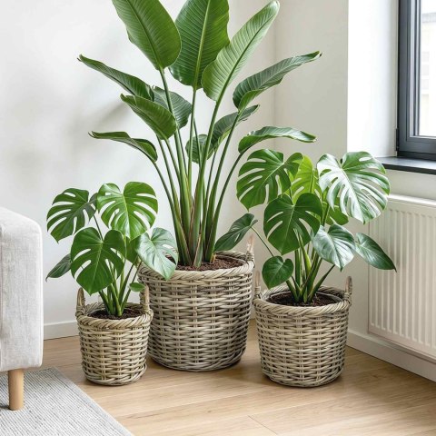 KOSZYK NA ROŚLINY GENDT 3 SZT. NATURALNA SZAROŚĆ RATTAN KUBU