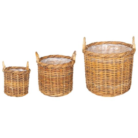 KOSZYK NA ROŚLINY GENDT 3 SZT. NATURALNY BRĄZ RATTAN KUBU