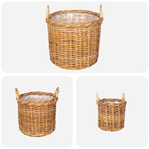 KOSZYK NA ROŚLINY GENDT 3 SZT. NATURALNY BRĄZ RATTAN KUBU