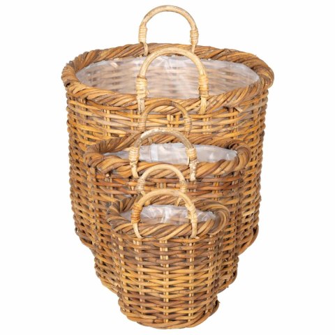 KOSZYK NA ROŚLINY GENDT 3 SZT. NATURALNY BRĄZ RATTAN KUBU