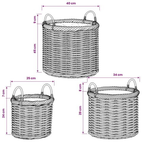 KOSZYK NA ROŚLINY GENDT 3 SZT. NATURALNY BRĄZ RATTAN KUBU